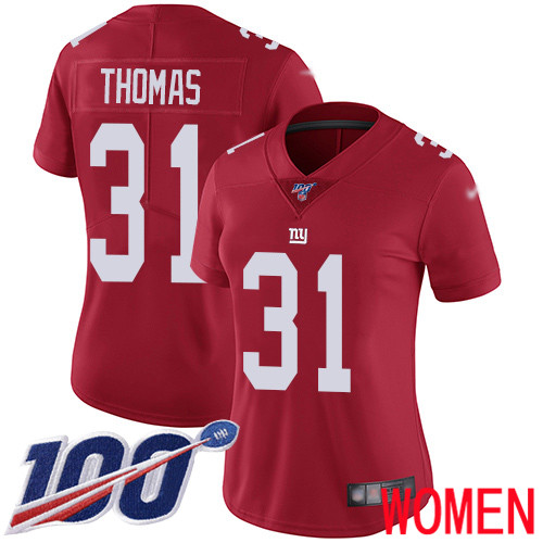 Women New York Giants 31 Michael Thomas Red Limited Red Inverted Legend 100th Season Football NFL Jersey
